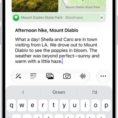 A screen in the Journal app for composing a journal entry.