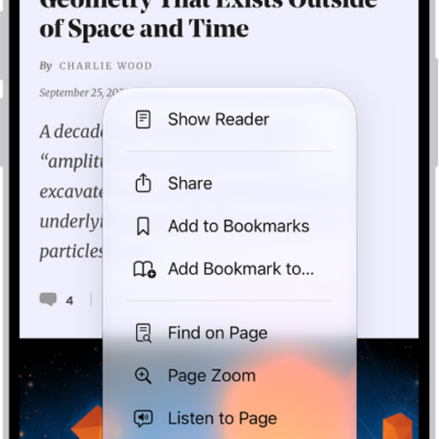 The Bookmarks screen, with options to see your bookmarks, the Reading List, and your browsing history.