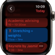 Calendar screen showing a list of the day's events. Events are color coded to match the calendar they belong to.