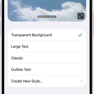 An iPhone showing an example of subtitles with a custom style.