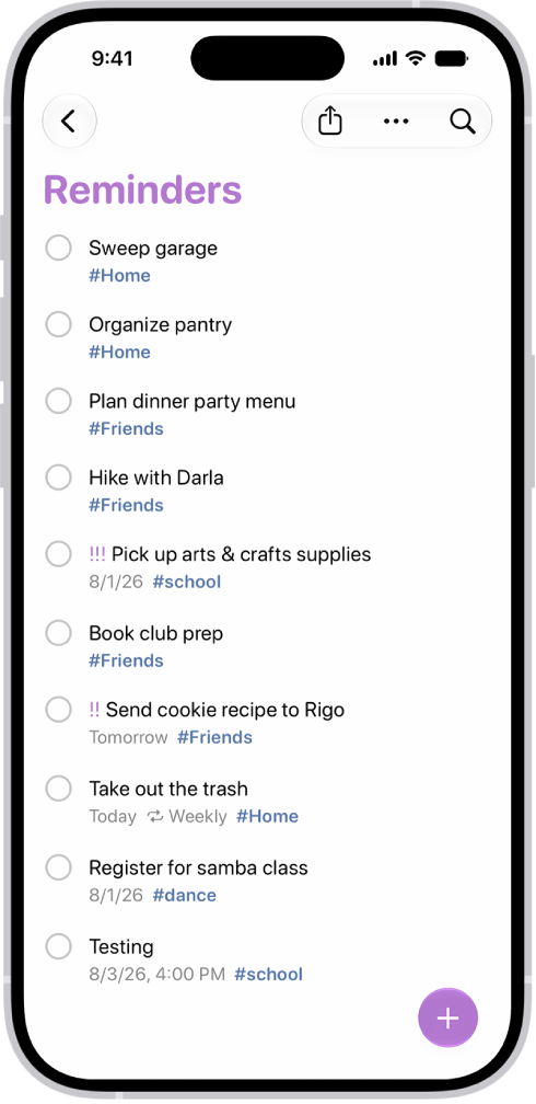 A new task is being added in the Reminders list.
