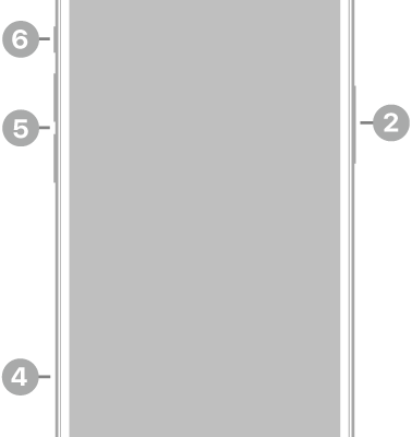 The front view of iPhone 13. The front camera is at the top center. The side button is on the right side. The Lightning connector is on the bottom. On the left side, from bottom to top, are the SIM tray, the volume buttons, and the Ring/Silent switch.