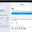 The charging information card in iPad Battery settings. The card shows the battery at 80% with the message "Charged to 80% Limit." A button provides the option to "Charge to 100%.