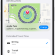 A Check In showing a map and estimated travel times for Driving, Transit, and Walking. At the bottom is a button to Add Extra Time.