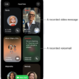 The FaceTime call history, showing a suggested contact, a recorded video message, a voicemail, and a Group FaceTime video call.