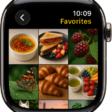 The Photos app on Apple Watch showing an album called Favorites, with several photos displayed in a grid.