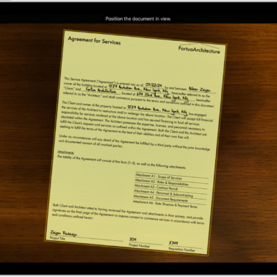 A screen showing a document being scanned. The Take Picture button is at the bottom center.