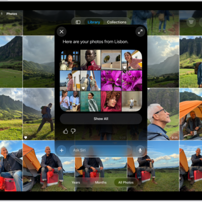An iPad showing Siri finding content specified in the request.