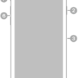 The front view of iPhone SE (3rd generation). The front camera is at the top, to the left of the speaker. On the right side, from top to bottom, are the side button and the SIM tray. The Home button is at the bottom center. The Lightning connector is on the bottom edge. On the left side, from bottom to top, are the volume buttons and the Ring/Silent switch.