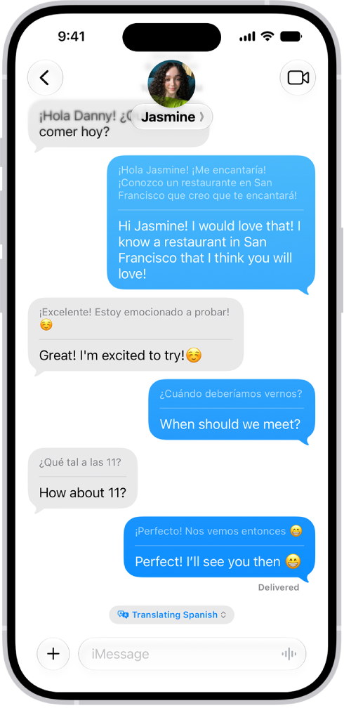 A conversation in the Messages app translated from Spanish to English.